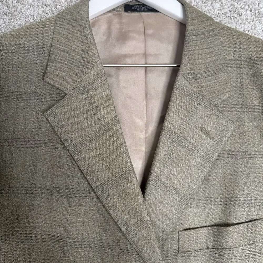 Donald Trump‎ Signature Collection Suit Jacket Mens 44L Tan Plaid Wool/Silk